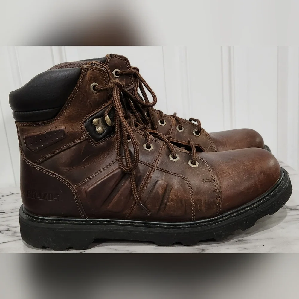 Brazos men's brown leather work boots size 10D - Picture 5 of 9